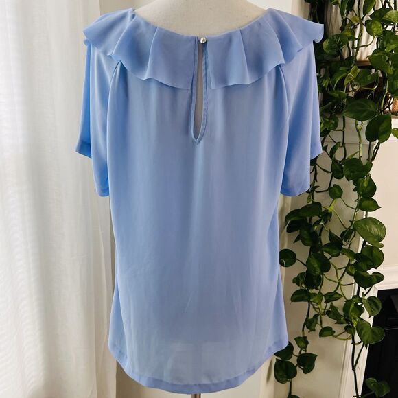 Banana Republic Blue Ruffle Sleeve Chiffon Soft Flowy Blouse - Size Large - Picture 6 of 8